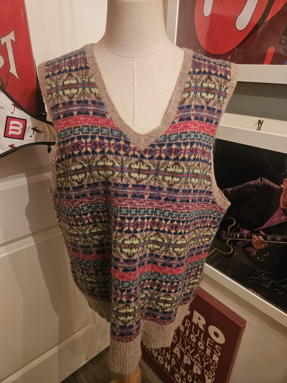 Ralph Lauren Multicolor Fair Isle Knit Tank with Beige Trim